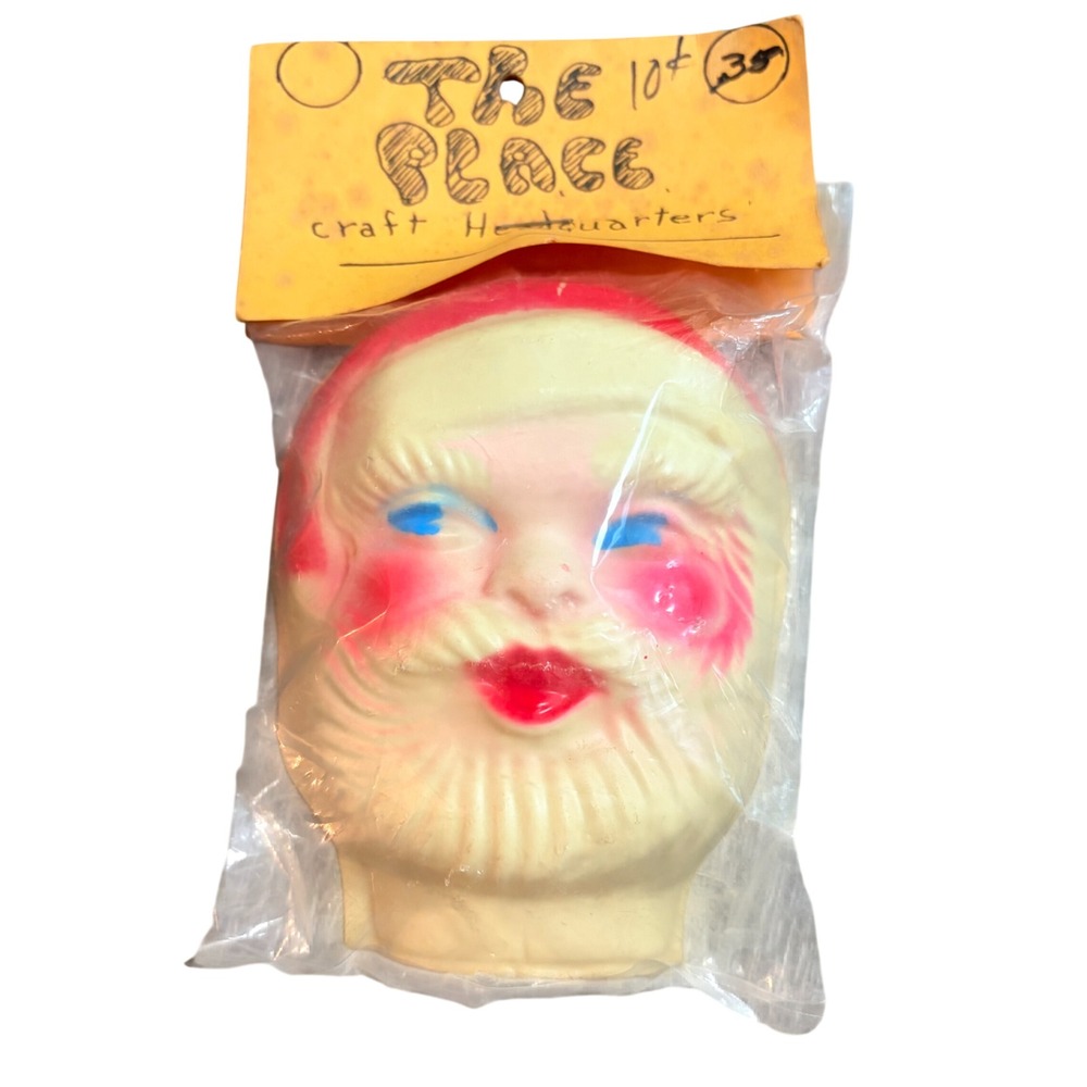 Vintage Santa Claus Face Mask Craft Supply Retro Christmas Plastic‎ Head 4.5in